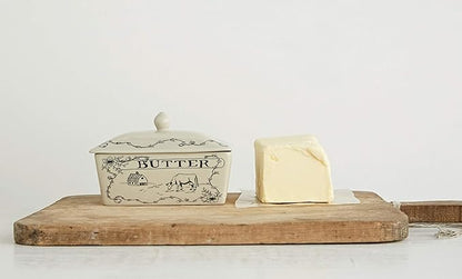 Creative Co-Op Country Stoneware Butter Dish - Image 2