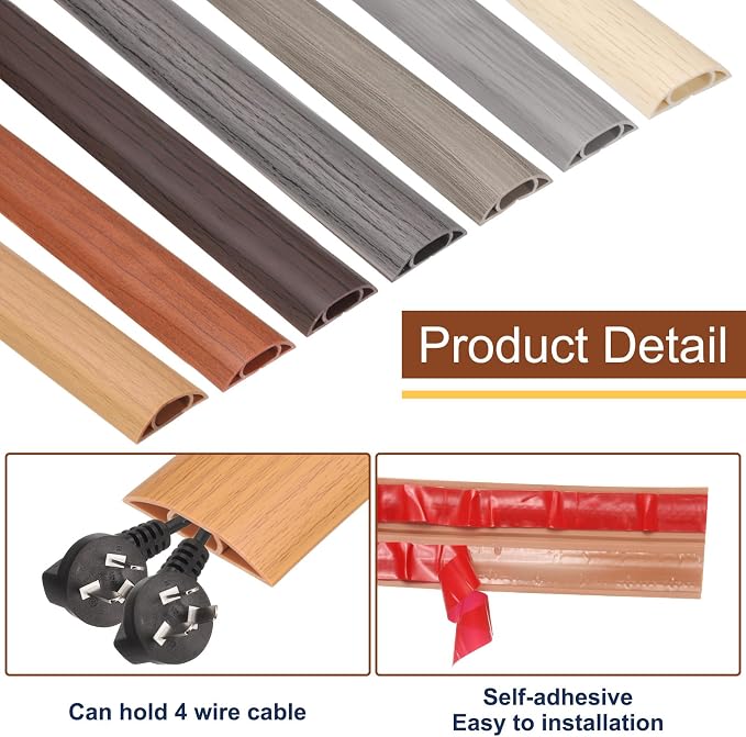 HARFINGTON 4ft Cord Cover Floor W0.6 x H0.33 Inner Channel PVC Hide Extension - Image 4