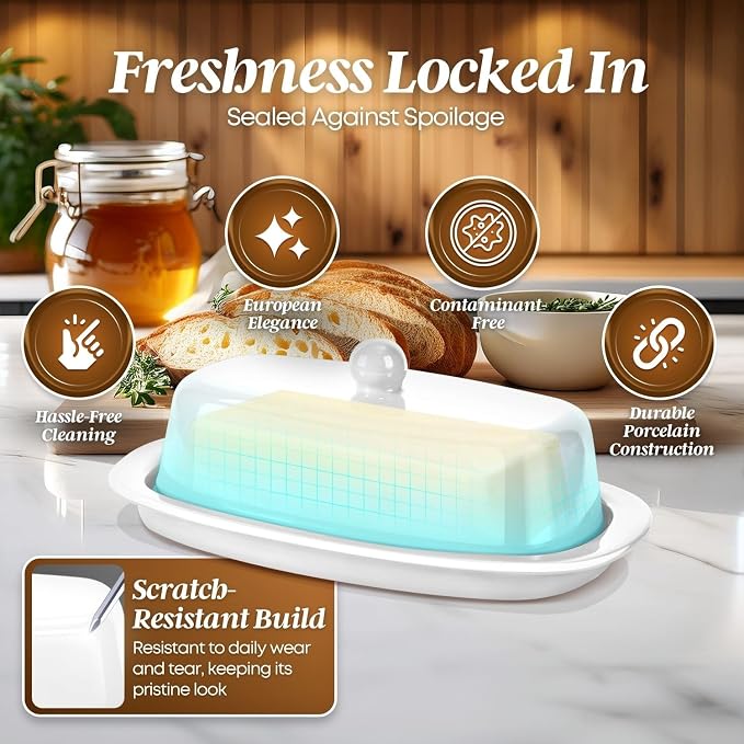 Flexzion Ceramic White European Butter Dish - Image 6