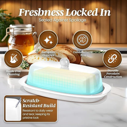 Flexzion Ceramic White European Butter Dish - Image 6