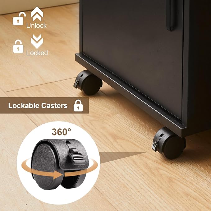 File Cabinet with Lock and Drawer, Mobile Under Desk Storage Cabinet with 360° - Image 6