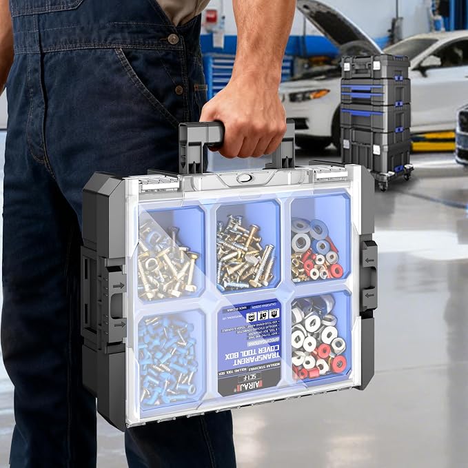 18 Inch Clear Lid Tool Box | AIRAJ Stackable Modular Tool Organizer Box Storage - Image 4