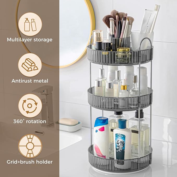 360° Rotating Makeup Organizer, Upgraded 3 Tier Skincare Perfume Organizers - Image 5