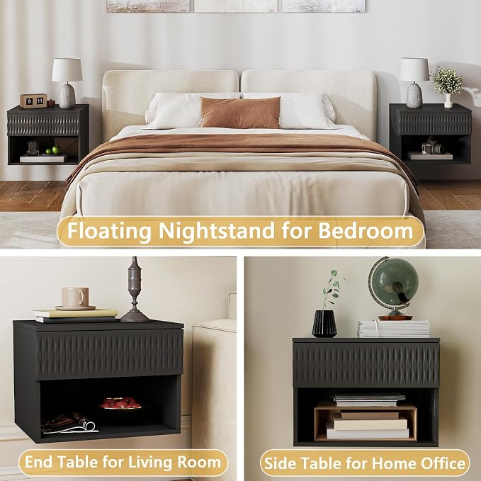 Floating Nightstand Set of 2, Modern Bedside Tables - Image 3