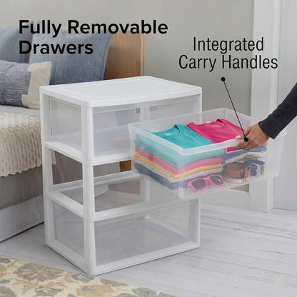 Wide 3-Drawer Plastic Storage Tower Organizer, 25.25" High, Drawer Stops & - Image 5