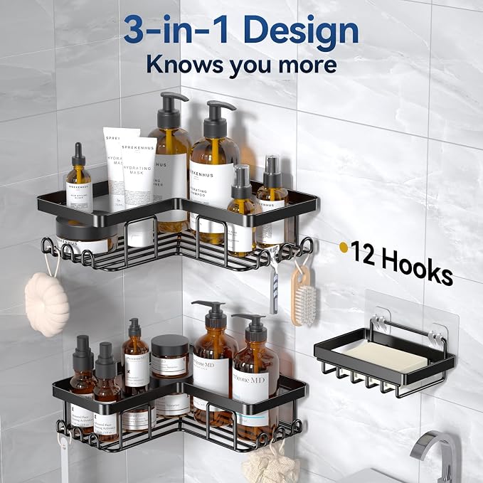 YASONIC Corner Adhesive Shower Caddy, - Image 6