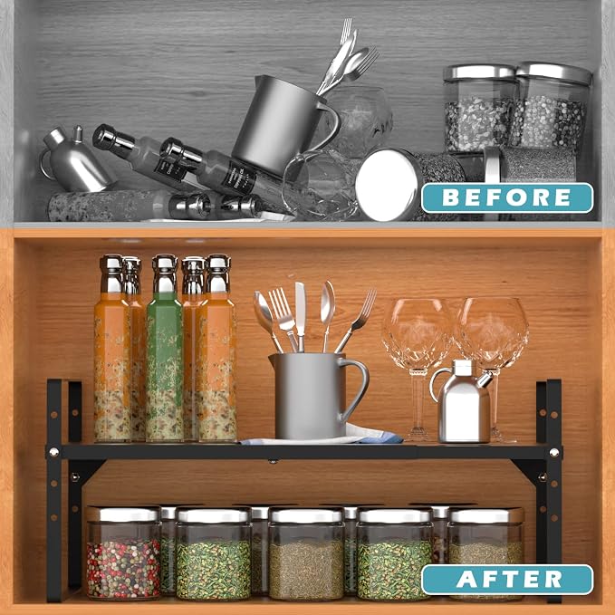 Expandable Counter Shelf, Adjustable Height Spice Rack Metal Mesh Board Shelf - Image 6