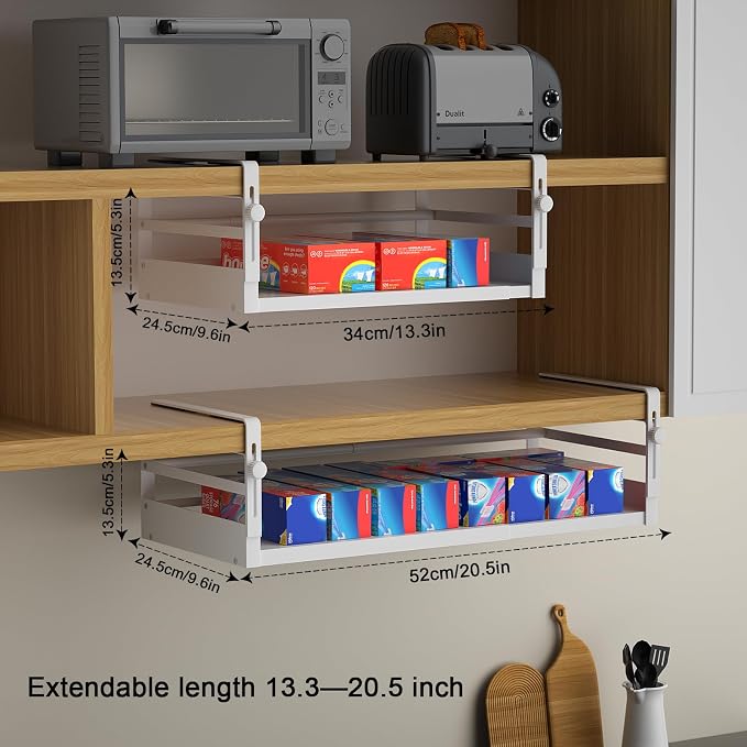 2Pack Under Shelf Basket Organizer, Adjustable Under Cabinet Shelf Storage - Image 2