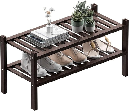 2 Tier Bamboo Shoe Rack for Closet Free Standing Wood Shoe Shelf for Entryway by ROMGUAR+CRAFT