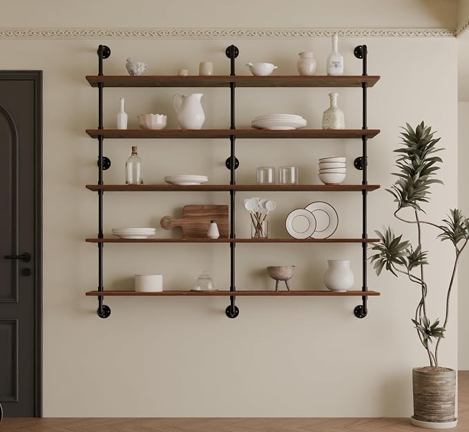 HDDFER Industrial Pipe Shelf Shelving Bookcase, Wall Mounted Rustic Bookshelf - Image 5
