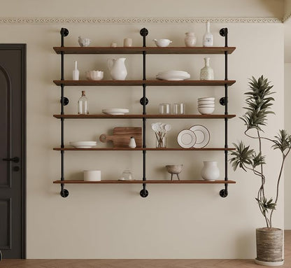 HDDFER Industrial Pipe Shelf Shelving Bookcase, Wall Mounted Rustic Bookshelf - Image 5
