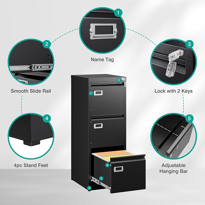 SISESOL 3 Drawer File Cabinet - Image 6