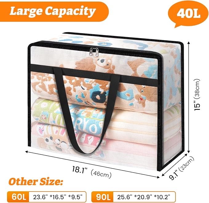 BlissTotes 8 Pack Clear Clothes Storage Bags, Moving Bags, Foldable Blanket - Image 2