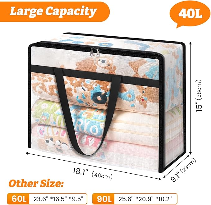 BlissTotes 4 Pack Clear Clothes Storage Bags, Moving Bags, Foldable Blanket - Image 2