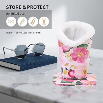 Plush Lined Eyeglasses Holder, Cute Magnetic PU Leather Glasses Stand Case - Image 5