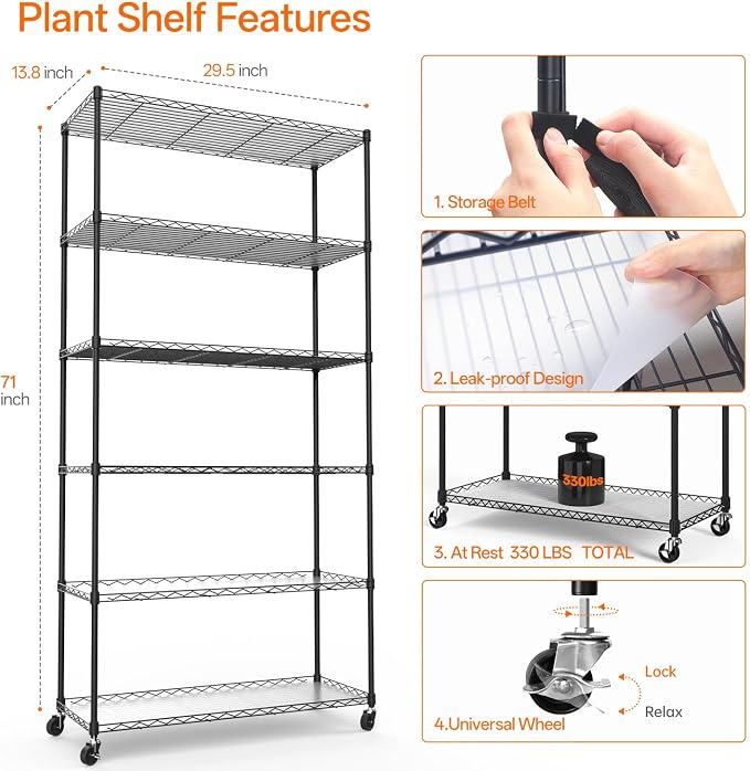 Bstrip Plant Shelf with Grow Light, Metal Plant Stand with Adjustable Rack and - Image 9