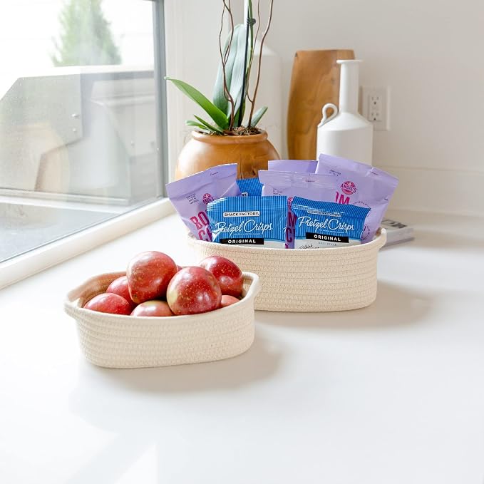 NaturalCozy 5-Piece Rectangle Storage Basket Set- Natural Cotton Rope Woven - Image 4