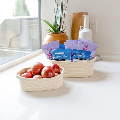 NaturalCozy 5-Piece Rectangle Storage Basket Set- Natural Cotton Rope Woven - Image 4