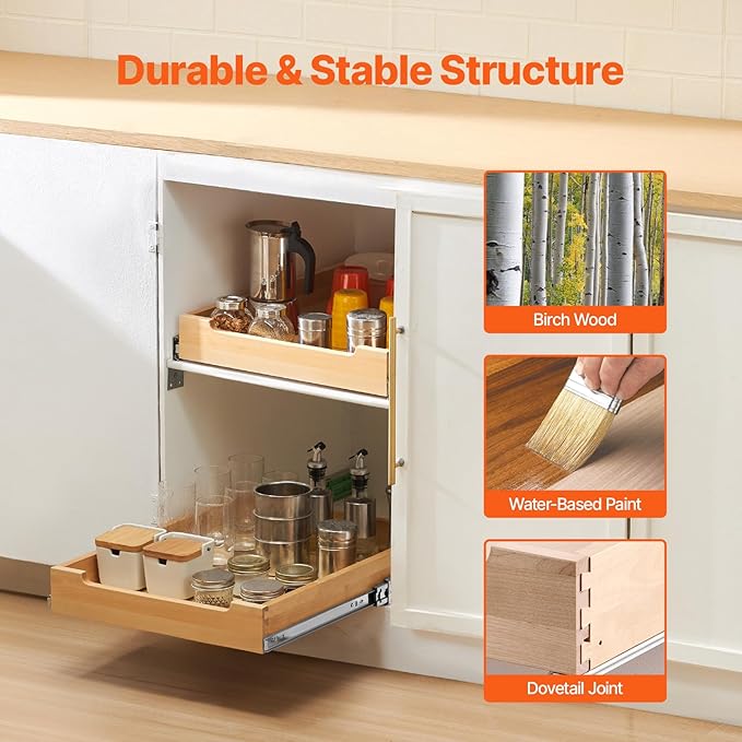 VEVOR Pull Out Cabinet Organizer, Soft Close Slide out Shelf, Heavy-Duty - Image 2
