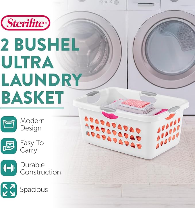 Sterilite 4 Pack Ultra Laundry Basket, Plastic Clothes Hamper, Large Rectangle - Image 3