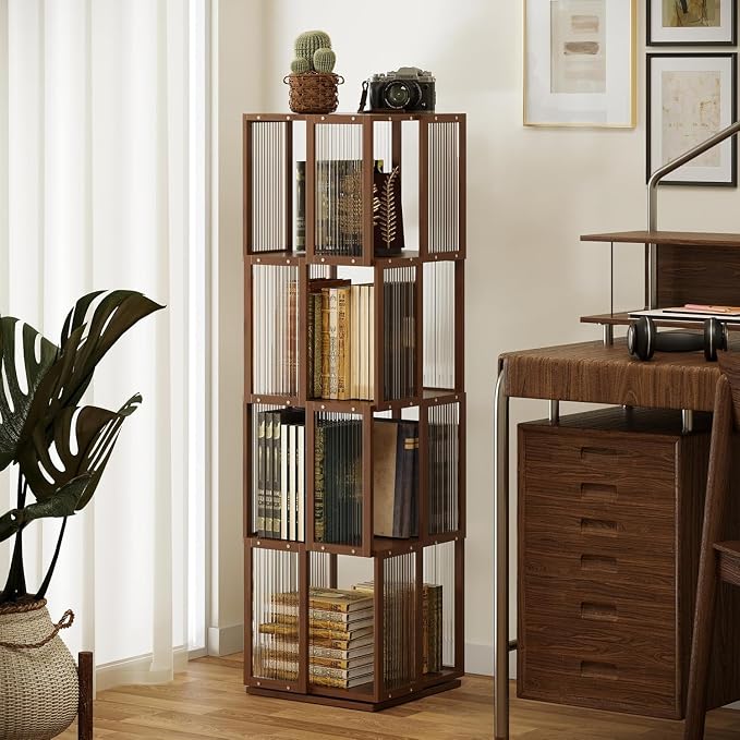 BAMEOS Rotating Bookshelf Tower 4 Tier, 360 Spinning Bookcase - Image 9