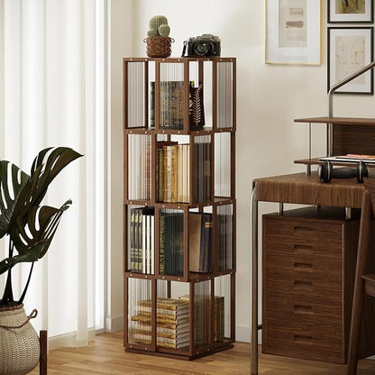 BAMEOS Rotating Bookshelf Tower 4 Tier, 360 Spinning Bookcase - Image 9