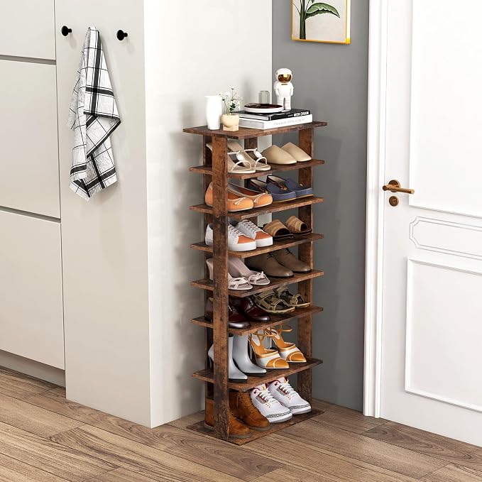 Tangkula 8-Tier Vertical Shoe Rack, Space-Saving Corner Shoe Organizer by TANGKULA