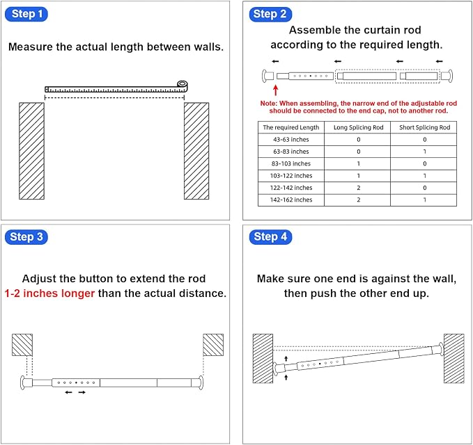 Large Long Tension Curtain Rod 43-162 in | 1.26" Diameter, Spring Adjustable - Image 7