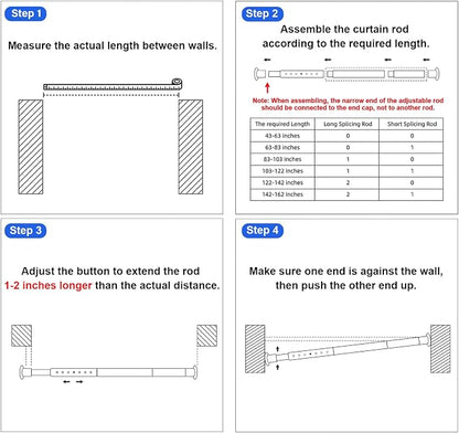 Large Long Tension Curtain Rod 43-162 in | 1.26" Diameter, Spring Adjustable - Image 7