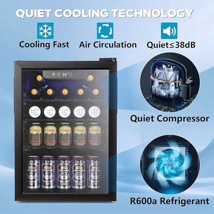 2.7 Cu.ft Beverage Refrigerator Cooler, 95 Can Mini Fridge Glass Door - Image 2