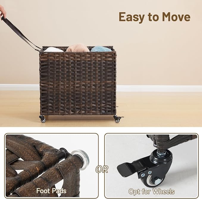 Laundry Hamper with Wheels, 34.3 Gallon Rolling Laundry Basket with Lid - Image 5