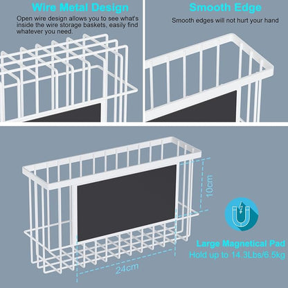 Magnetic Metal Basket Organizers, 2 Pack Large & Small, Strong Magnet Hanging - Image 3