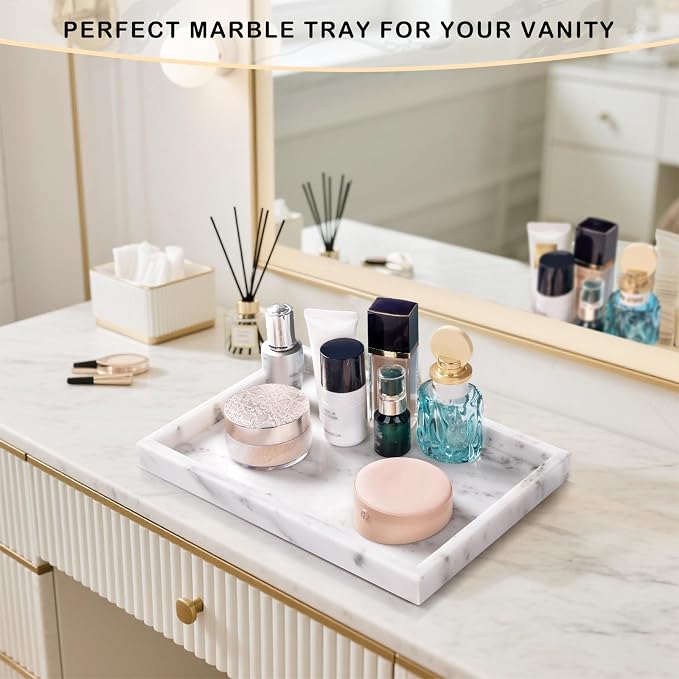 Bathroom Tray for Countertop, Marble Perfume Tray for Dresser Organizer - Image 5