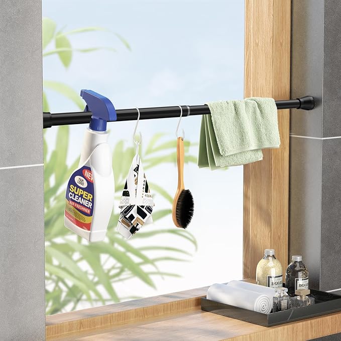 Small Tension Rod Black Spring Curtain Rod No Drilling Spring Tension Rods - Image 2