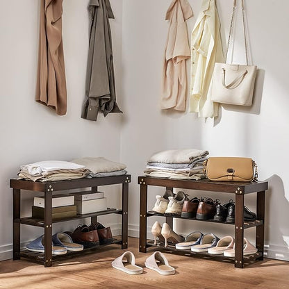 Pipishell Bamboo Shoe Rack Bench, 3 Tier Sturdy Shoe Bench, Storage Shoe - Image 2
