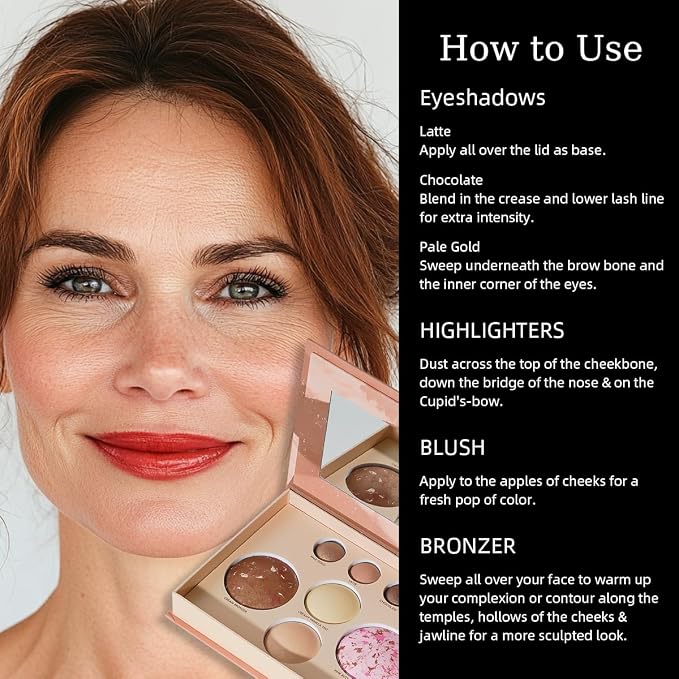 Baked Makeup Palette with Bronzer, Blush Eyeshadows Multi-Purpose Travel Compact - Image 7