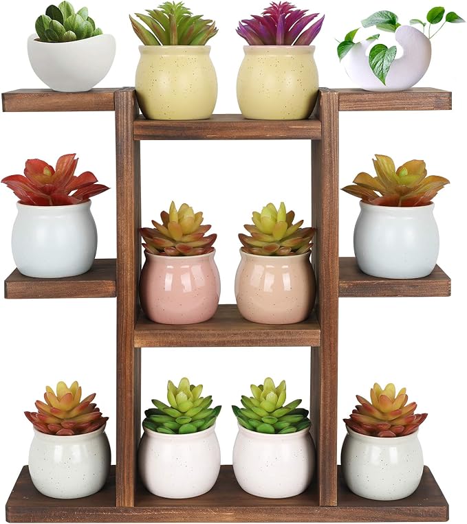 Wood Desktop Plant Stand Indoor Small Windowsill Flower Shelf Tabletop Plant by COOGOU