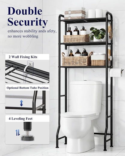 Kitsure Over Toilet Storage Rack, 63.2" H Space-Saving, Holder & Hooks | - Image 7