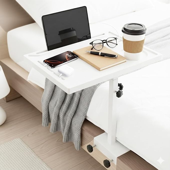 Bedside Shelf Rotating Foldable Tray:Height-Adjustable Clip On Bed Side Tray by WFXSHparts
