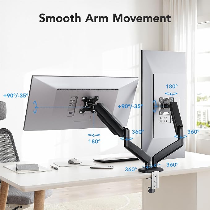 HUANUO Dual Monitor Mount, Mounts 2 Screens Up to 32 Inch, Holds 22 lbs per Arm - Image 5
