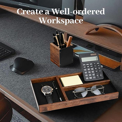 Wooden Desk Tray with Integrated Pen Holder, Luxury Office Organizer - Image 3