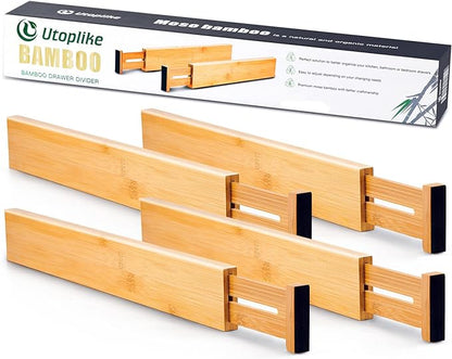 Utoplike 4 pcs Bamboo Kitchen Drawer Dividers Large, Adjustable Drawer - Image 6