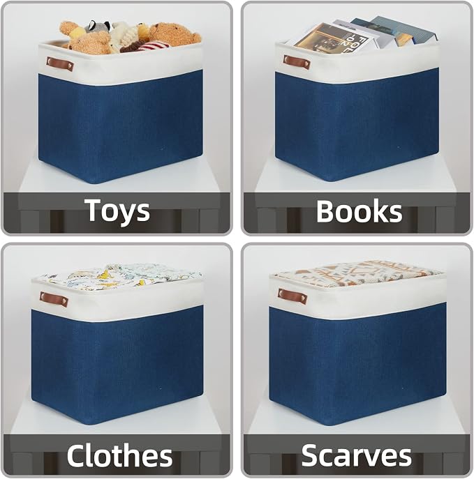 HNZIGE Storage Baskets for Organizing, Foldable Storage Bins Navy Blue Tall - Image 3