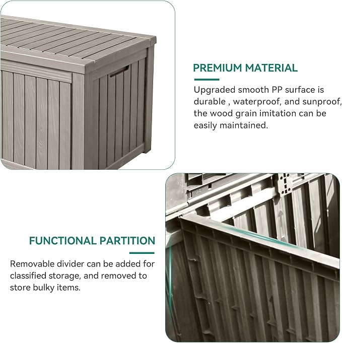 YITAHOME 180 Gallon Large Outdoor Storage XL Deck Box w/Divider - Image 6