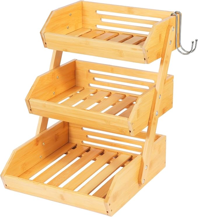 Bamboo Fruit Basket 3 Tier for Kitchen Counter, Assemble Display Stand for - Image 7