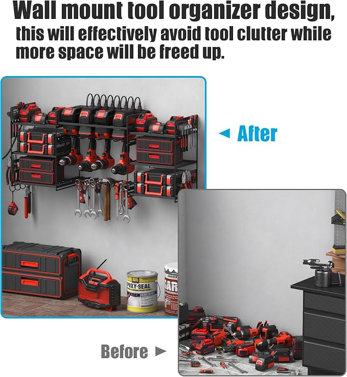 CCCEI Black Power Tool Organizer Wall Mount, Large Tools and Battery Storage - Image 4