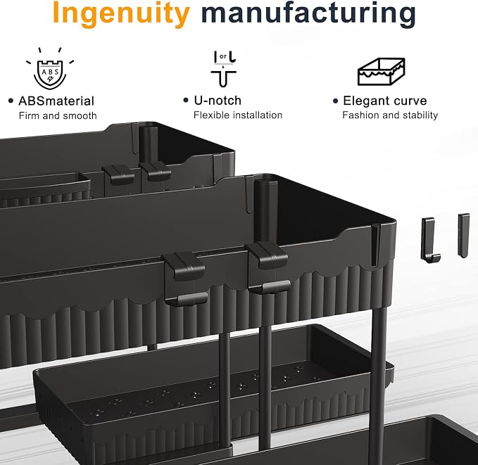 Sevenblue 2 Packs Under Sink Organizer, Height Adjustable 2 Tier Under Kitchen - Image 5
