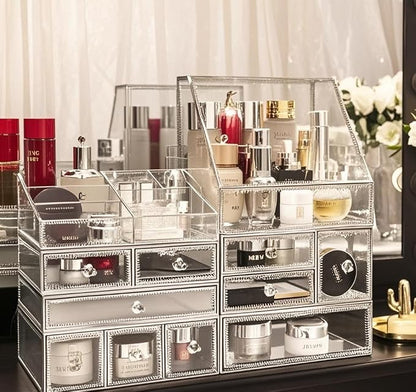 Hersoo Glass Makeup Organizer for Vanity/Stackable 2Pieces Drawer Set/Antique - Image 6