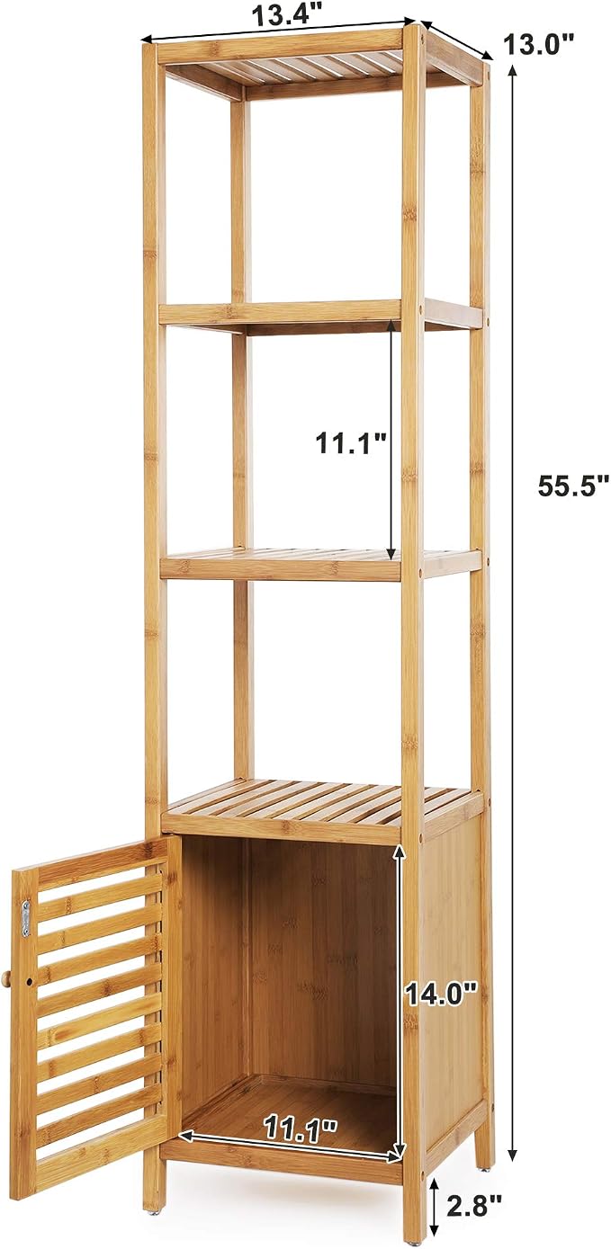 SONGMICS Bamboo Bathroom Storage Floor Cabinet, 4 Tiers Multifunctional Floor - Image 3