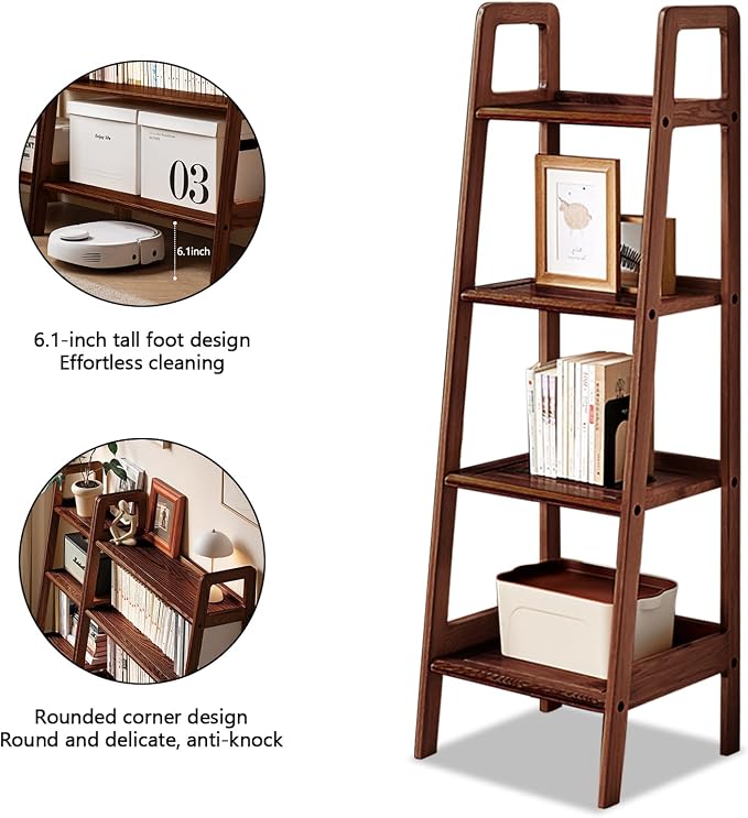 100% Solid Oak 4 Tier Ladder Shelf, Small Bookshelf, Ladder Bookshelf, Bookcase - Image 4